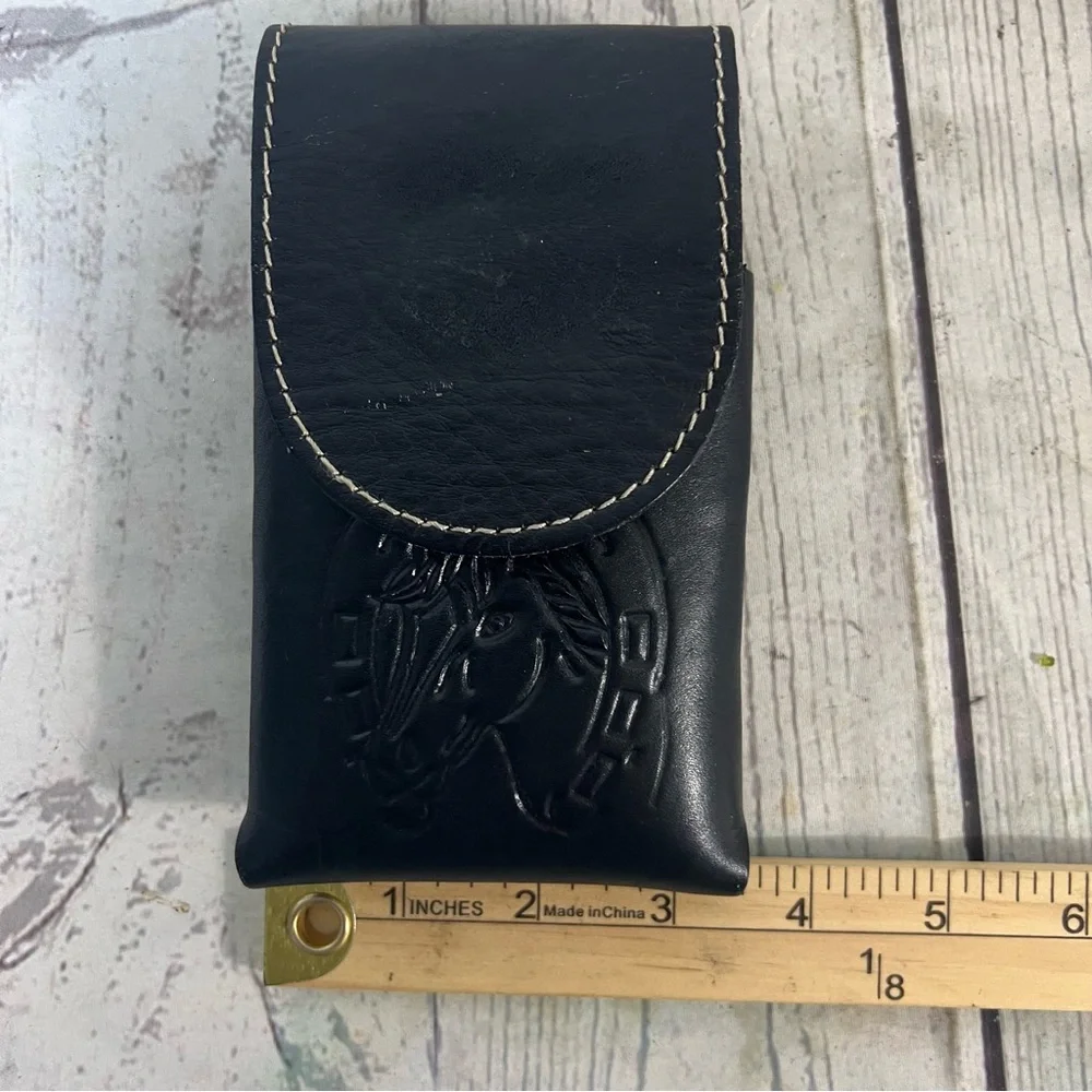 Black Leather Horse Horseshoe Belt Cell Phone Case Holder